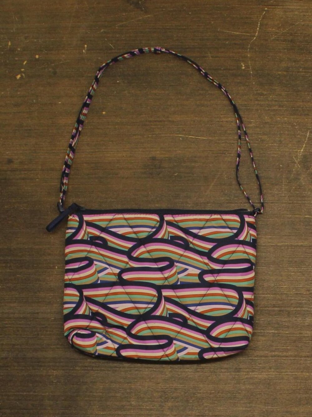 Vera Bradley Quilted Flat Shoulder Bag Patterned Blue Pink Multi One Size